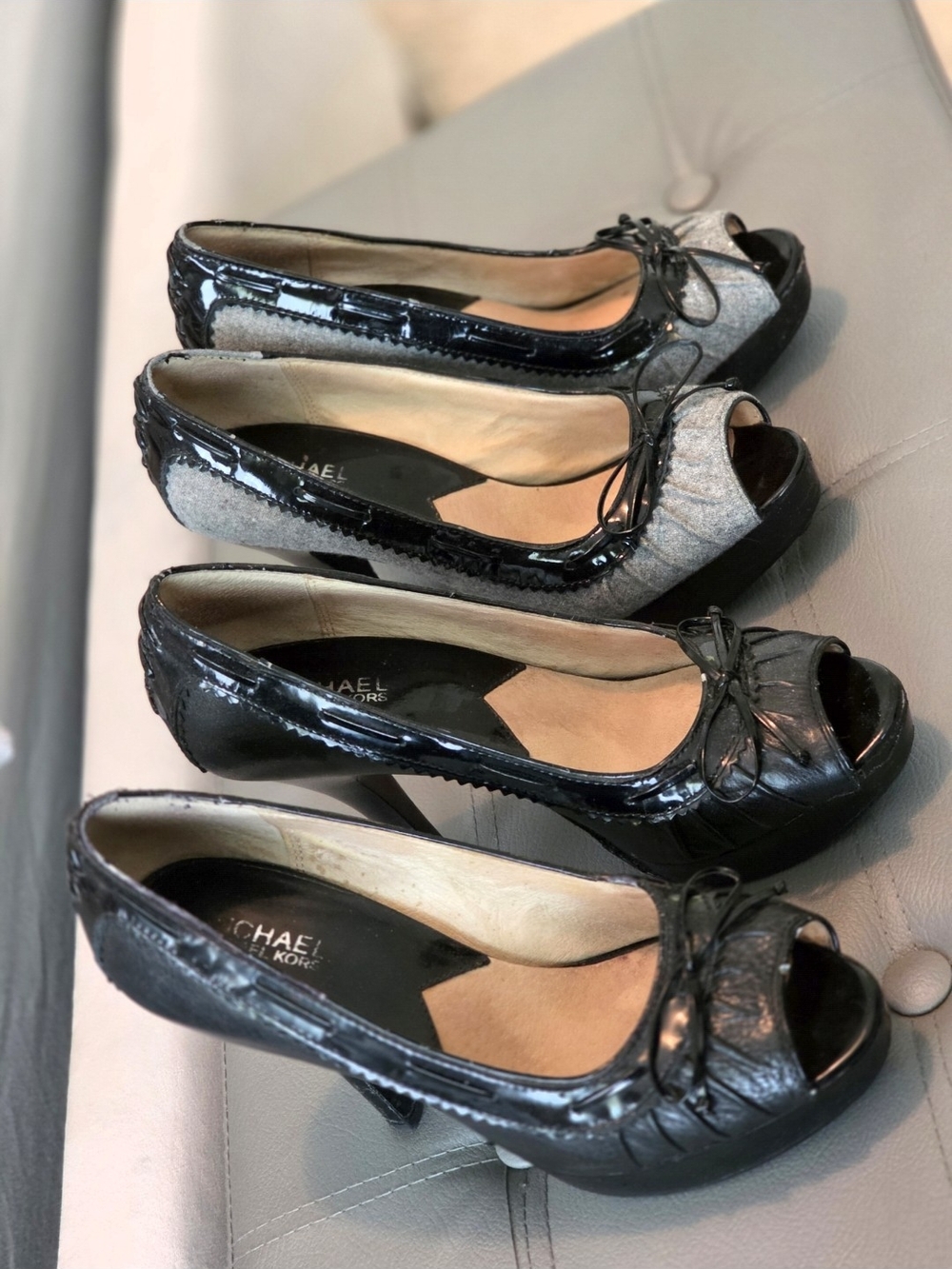 Michael Kors Black Patent & Grey Tweed Peep-Toe Pumps Bundle